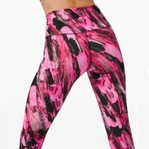 Lululemon leggings pink black print Wunder train high-rise tight size 6